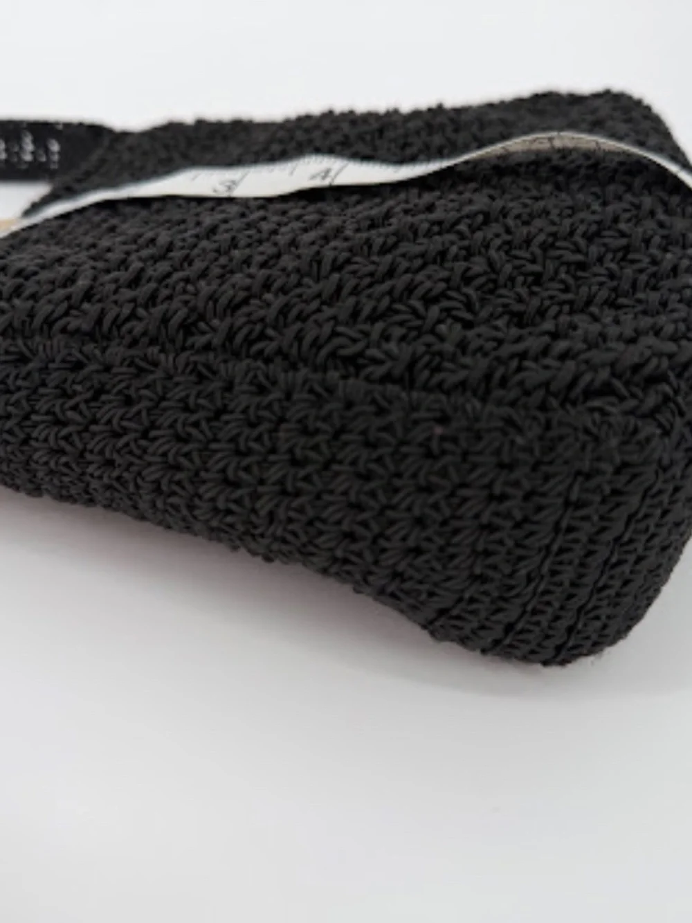 Vintage Liz Claiborne Black Crochet Knit Crossbody Bag Blue Lining